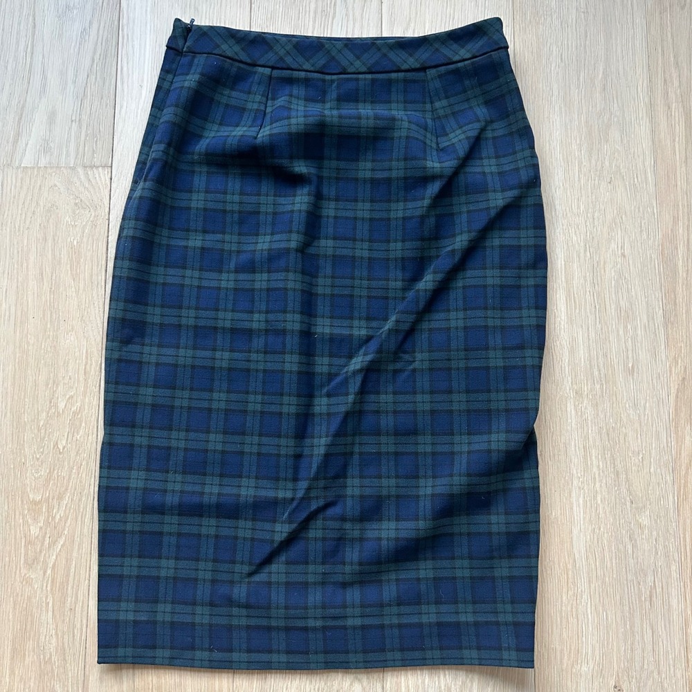 Banana‎ Republic Womens Black Watch Plaid Pencil Skirt Navy Green Tartan Size 0